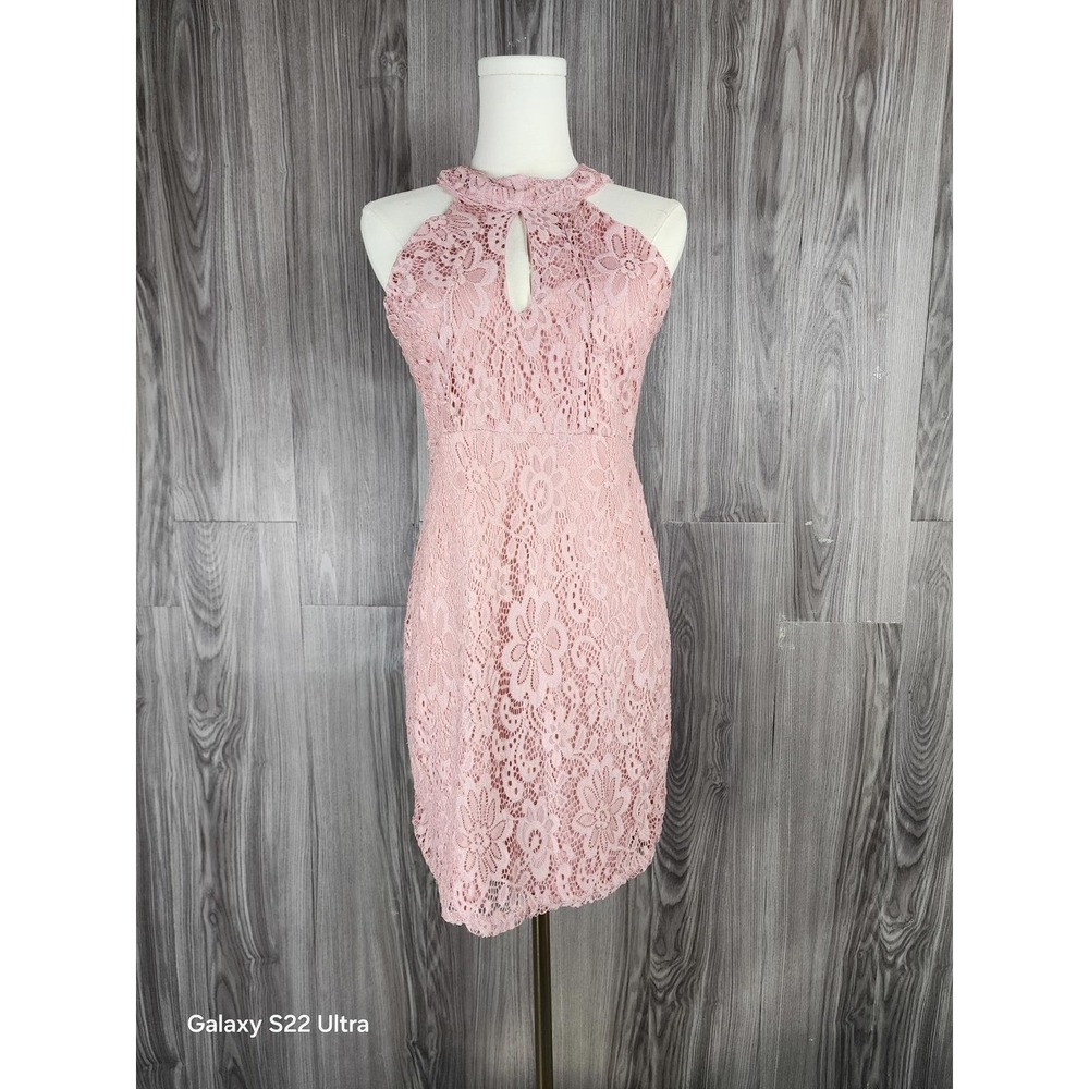 Audrey Lane Chic Pink Keyhole Choker Lace Dress Size XL